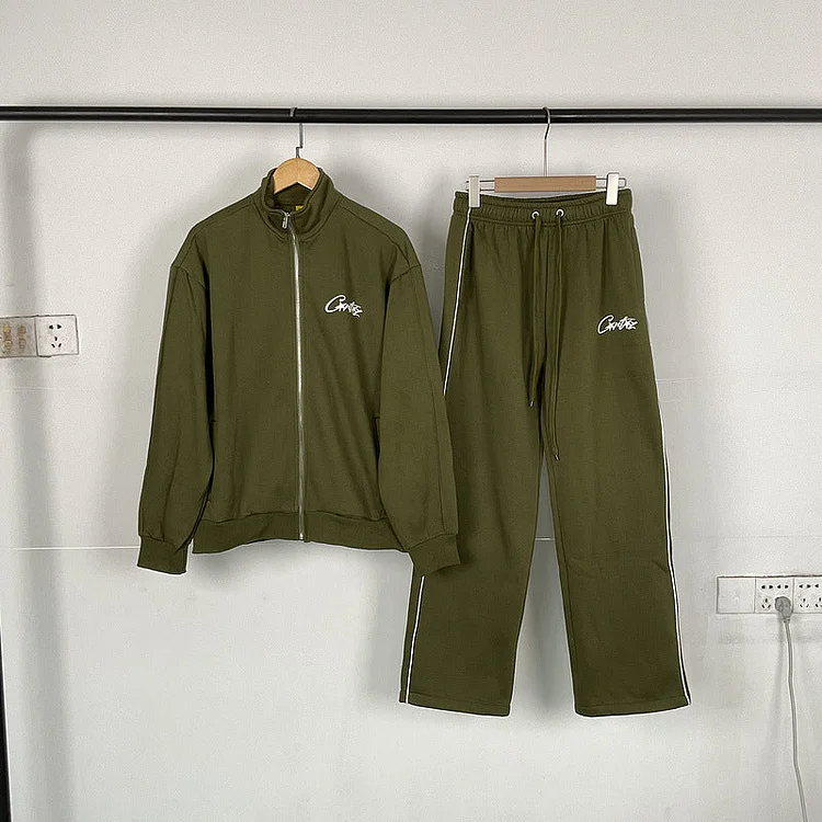Corteiz Jacket & Pants 2 piece set  Fleece Zipper Jacket Casual