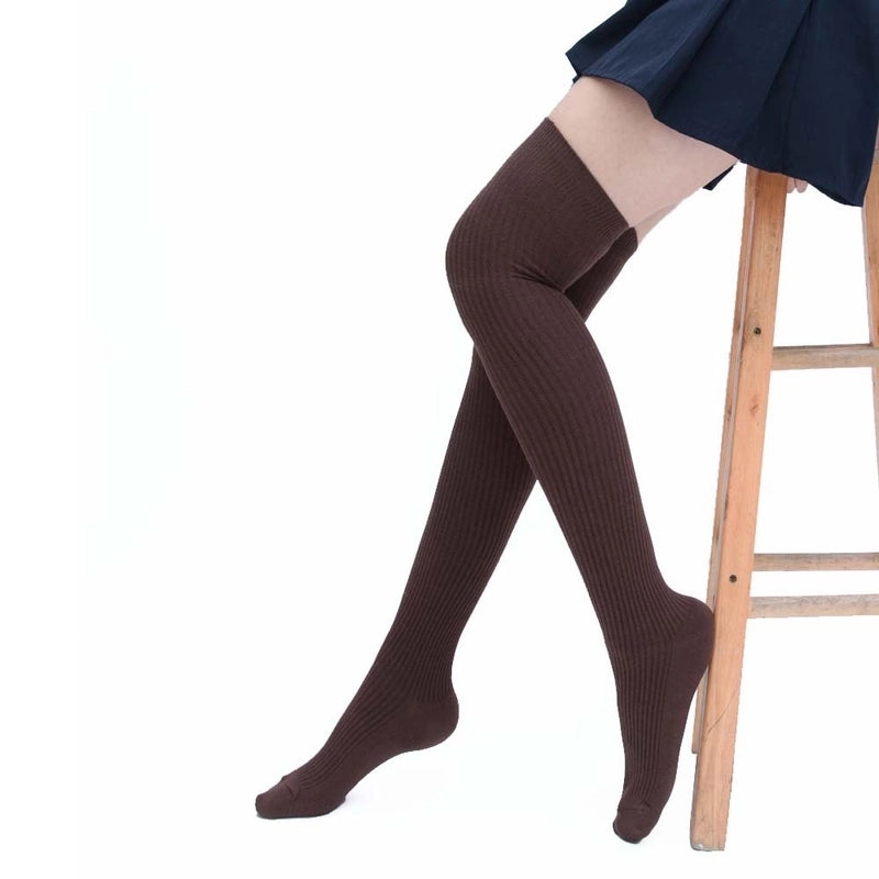Women’s Basic Solid Color Cotton Blending Jacquard Socks Over The Knee Socks