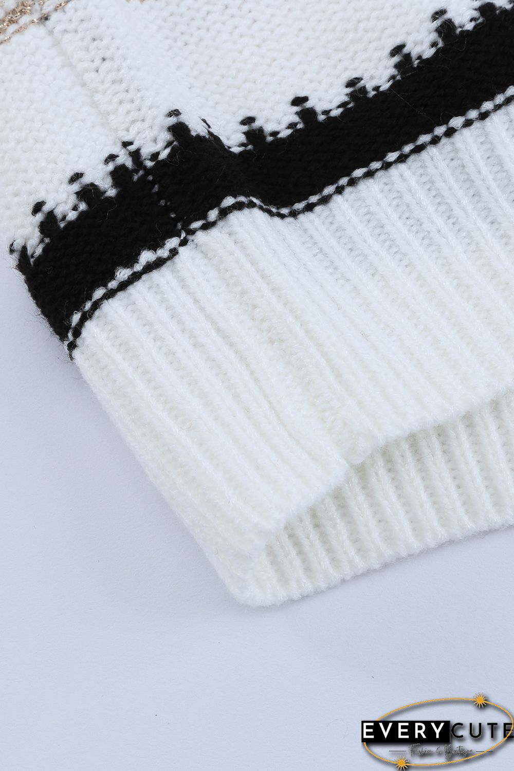 White V Neck Stripes Colorblock Button Cardigan