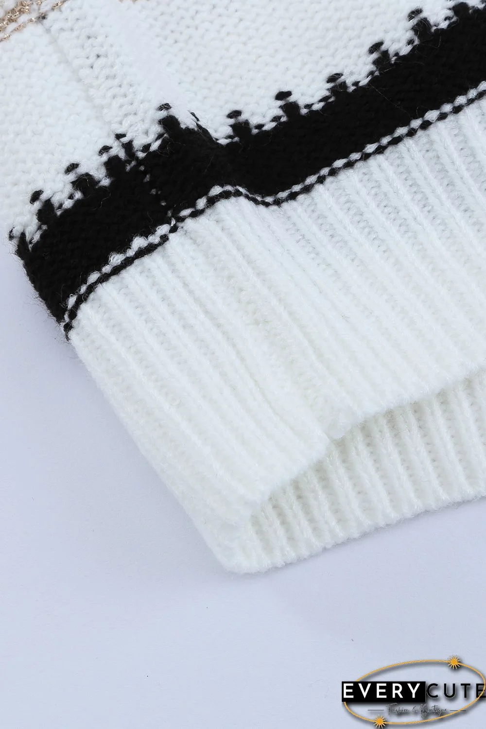 White V Neck Stripes Colorblock Button Cardigan