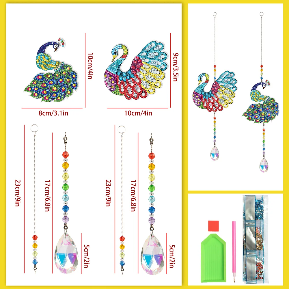 2pcs Crystal Light Catcher Diamond Painting Peacock Hanging Decor(Double-Sided)