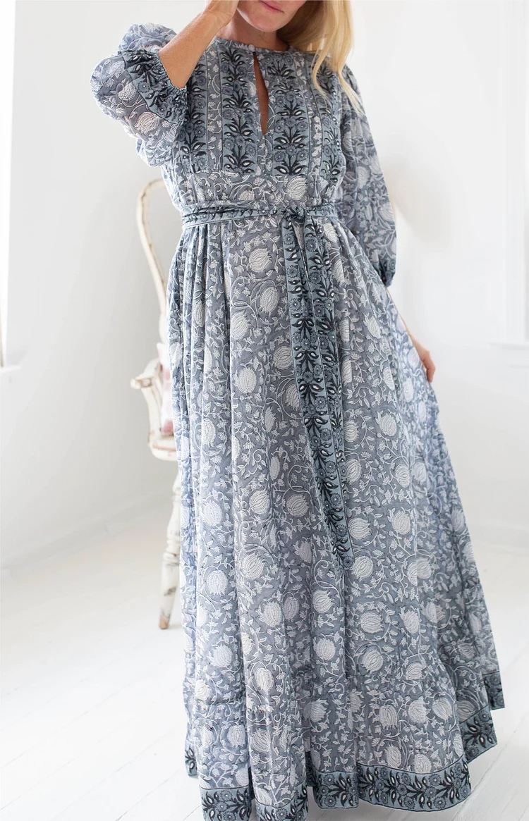 Vintage Printed Chiffon Maxi Dress