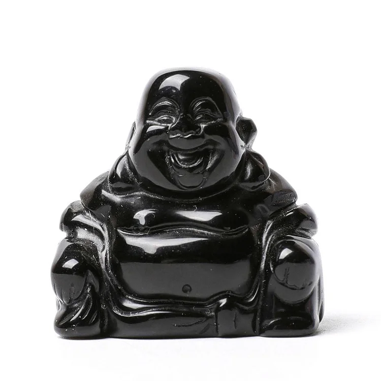 1.5" Black Obsidian Buddha Crystal Carvings Model Bulk