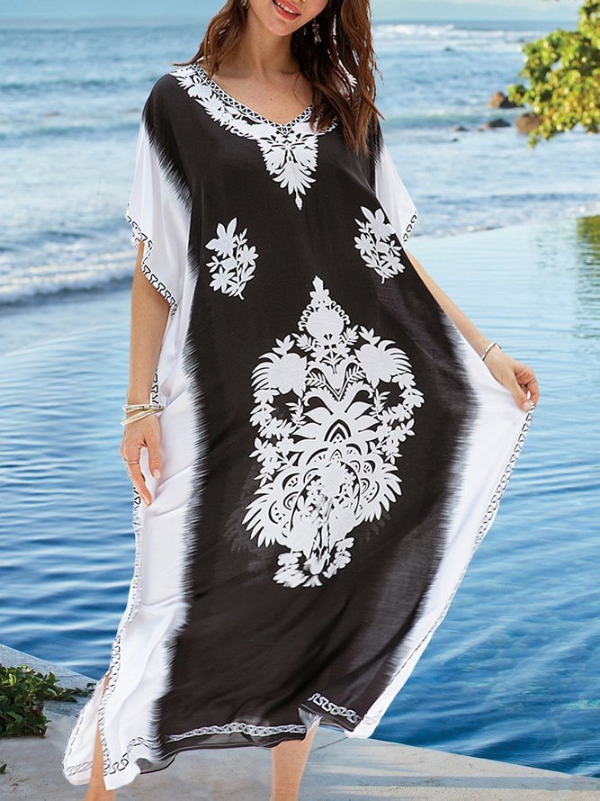 Women Holiday Shift Tribal Loose Long Dresses Zaesvini