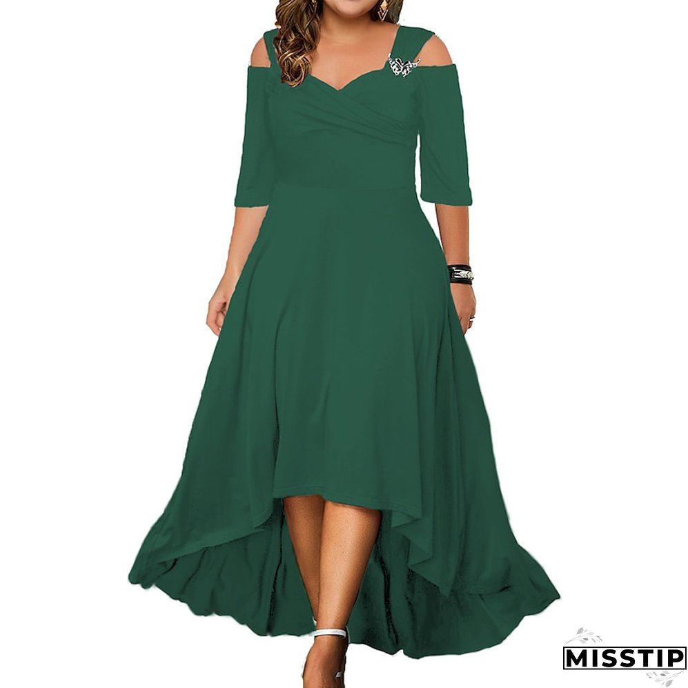 Solid Color Sexy Off Shoulder Swing Dress Summer Plus Size Women's Maxi Dress