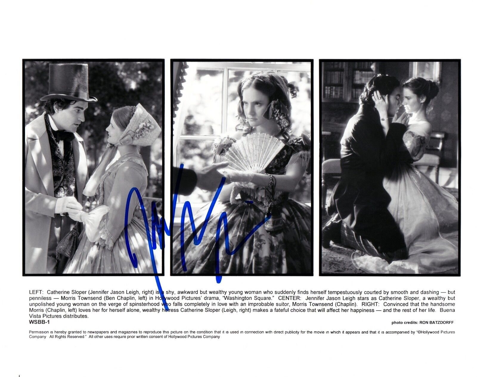 JENNIFER JASON LEIGH hand-signed WASHINGTON SQUARE 8x10 uacc rd coa '97 ORIGINAL