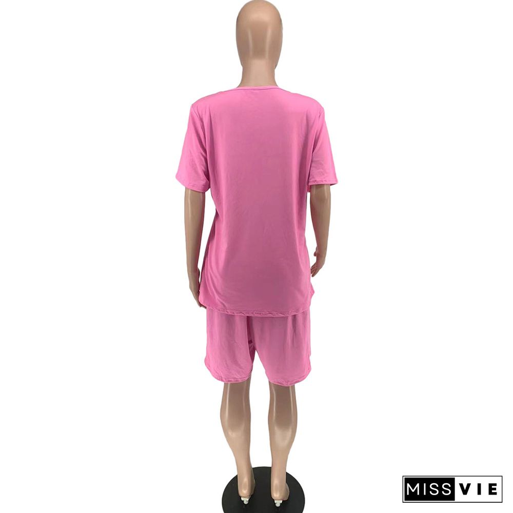 Letter Short Sleeve T Shirts and Shorts 2 Piece Outfits