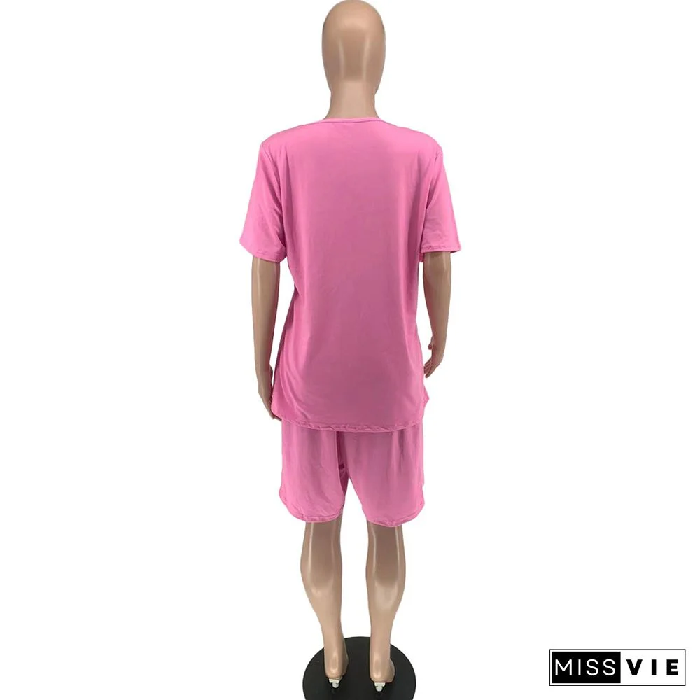 Letter Short Sleeve T Shirts and Shorts 2 Piece Outfits