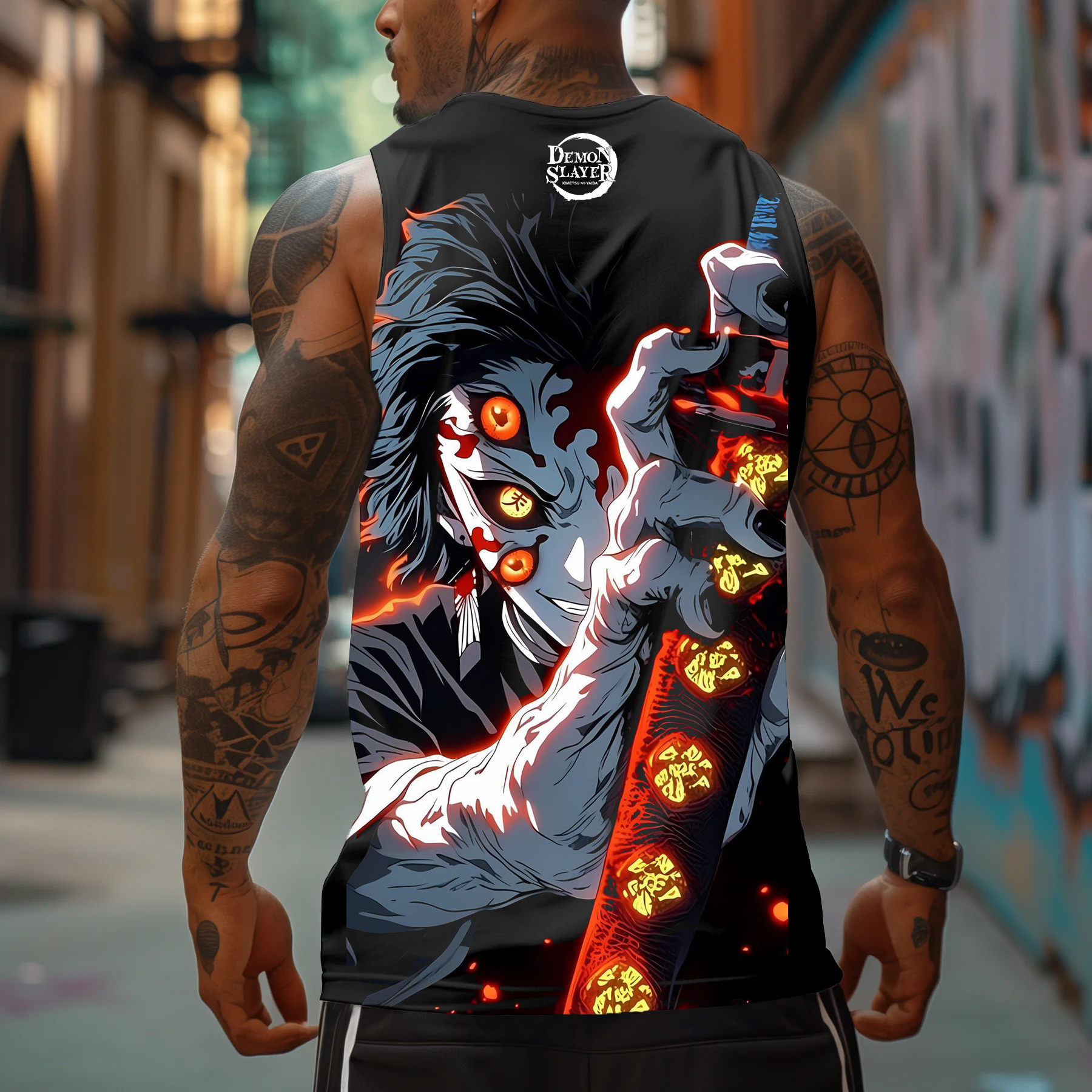 Men's Sports Fitness Fighting Hot-blooded Anime Logo Printed Casual Vest / TECHWEAR CLUB / Techwear