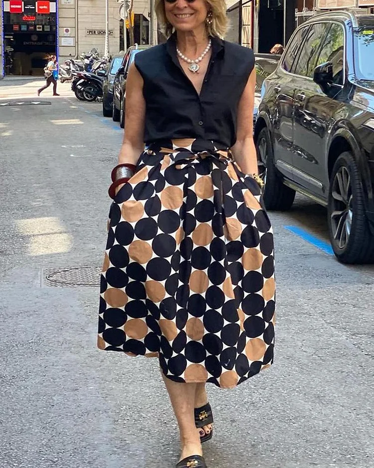 Casual Style Dot Print Sleeveless Suit