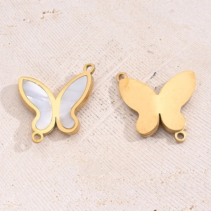 1 Pc/Package 21.5x16mm Hole 1~1.9mm 304 Stainless Steel 18K Gold Plated Simple Butterfly Polished Connectors
