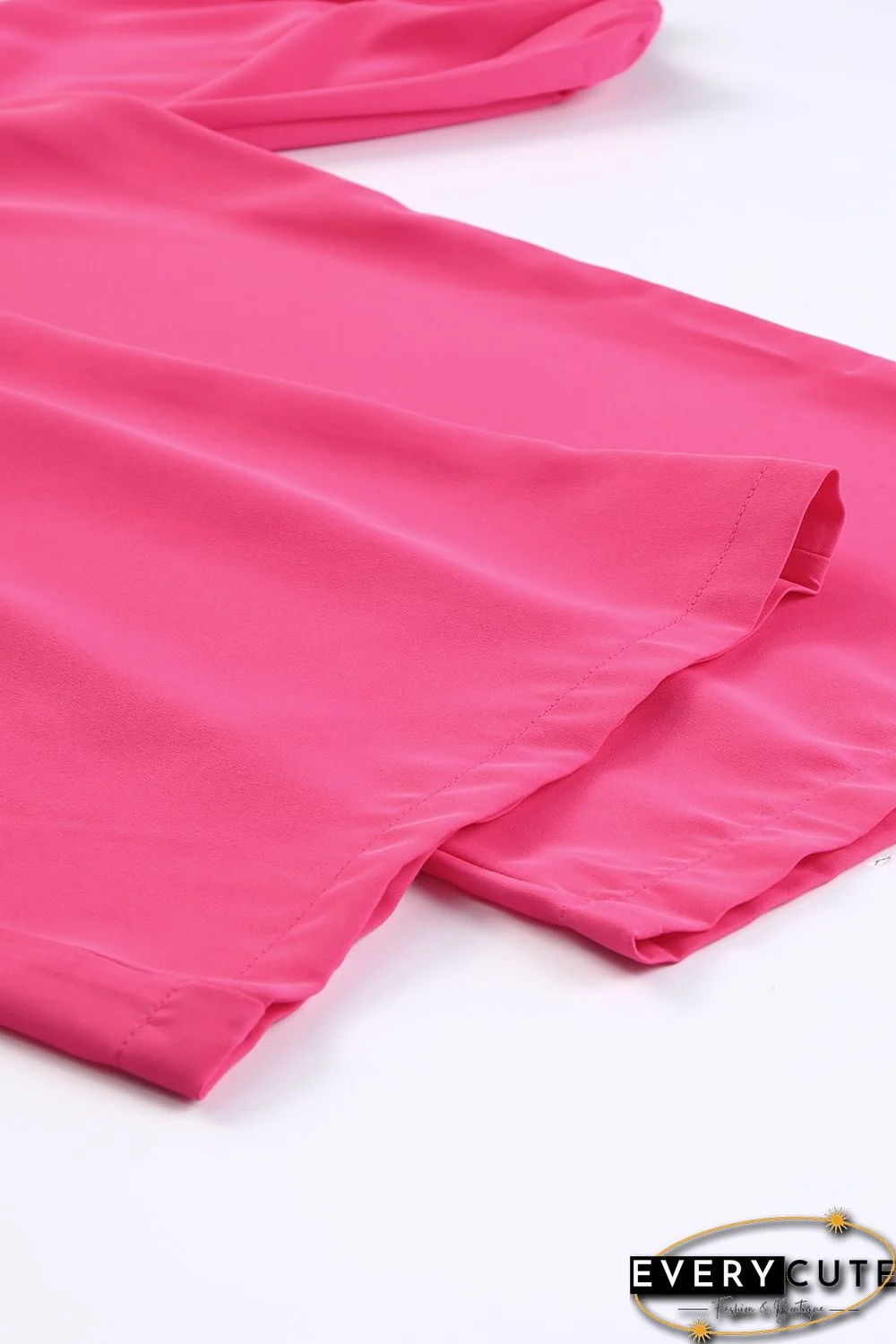 Red V Neck Bubble Sleeve Cut out Waist Wide Leg Jumpsuit