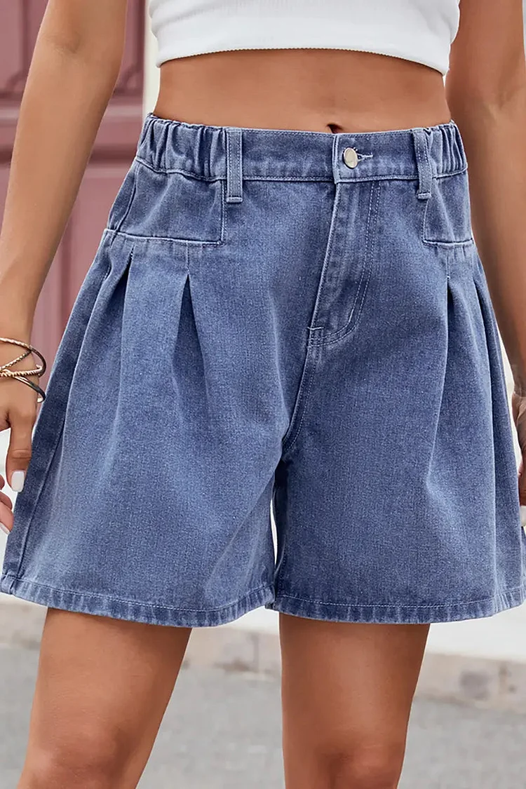 Elastic Waist Relaxed Denim Shorts