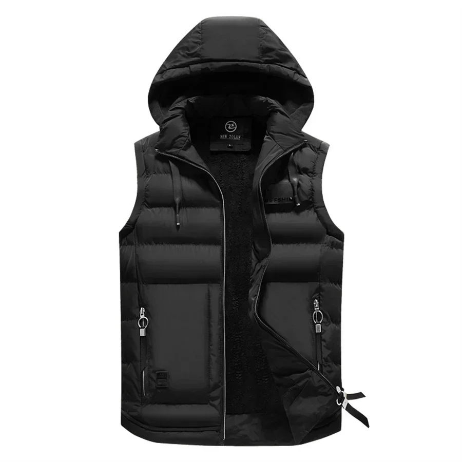 Selfeva Men's Winter Warm Vest Hooded Sleeveless Jackets Slim Fit Outerwear Casual Thick Waistcoat Sleeveless Parka with Hat Men Clothes