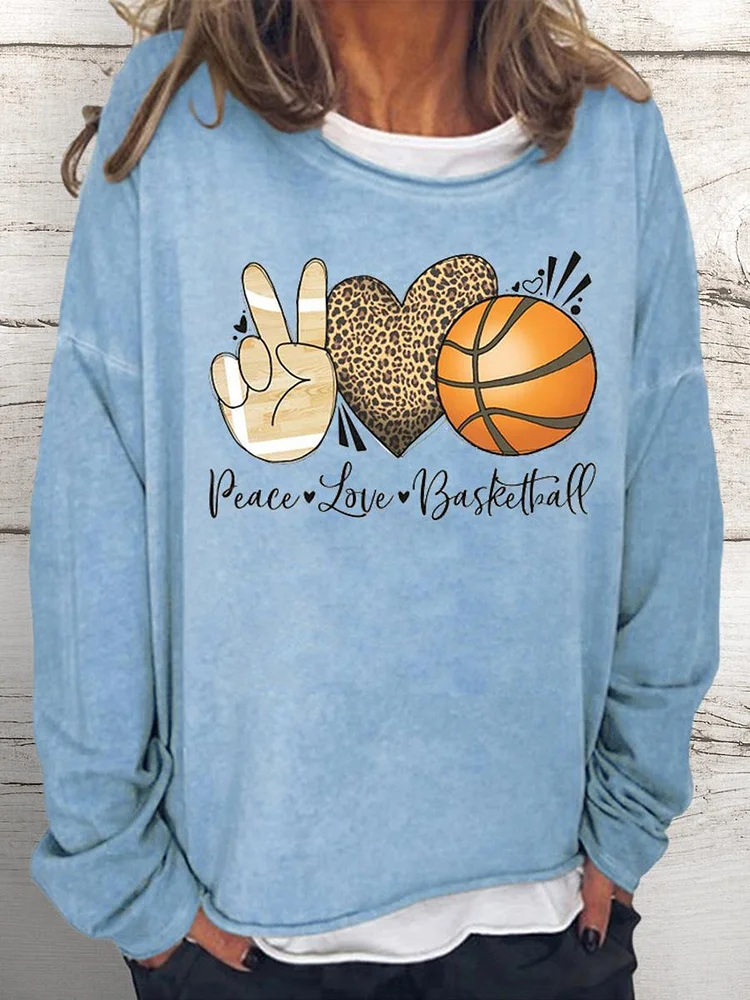 Peace Love Basketball Women Loose Sweatshirt-Annaletters