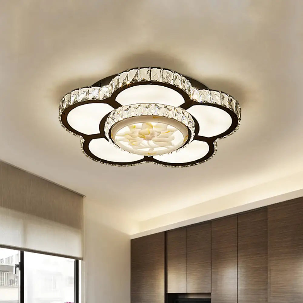 Sleek Led Semi Flush Mount Flower Ceiling Lamp With Beveled Crystal Shade - Chrome Finish&rsquo; Or