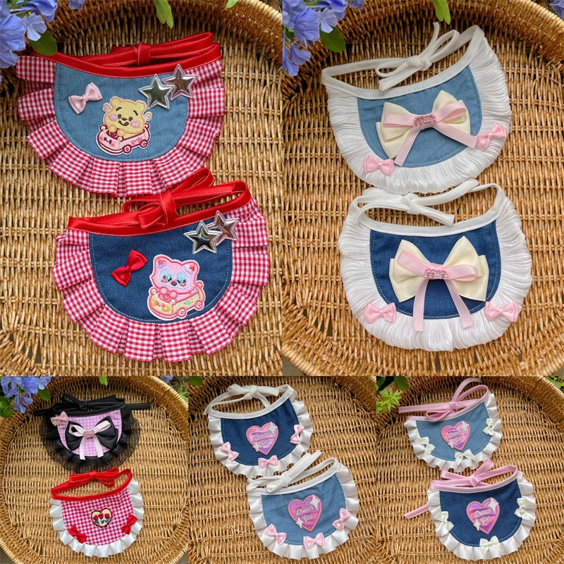 Pet Cat Dog Hot Girl Denim Bib Heavy Industry Cat Saliva Towel Teddy Bear Selling Cute Saliva Towel