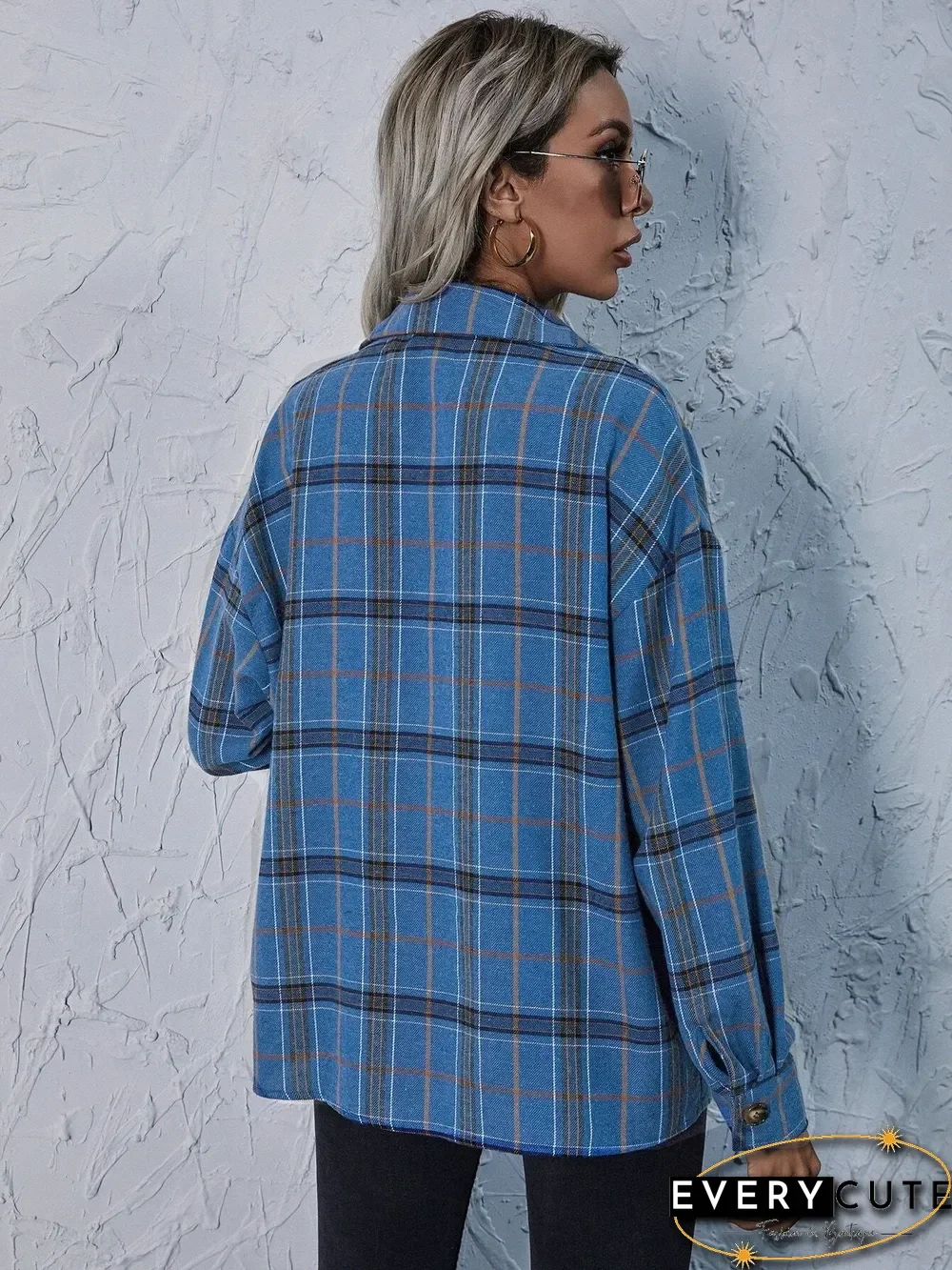 Fashion Plaid Print Button Coat Women