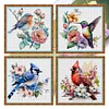 (US Only)4pcs Full Embroidery Cotton Thread 18CT Printed Flower Bird Cross Stitch 20x20cm