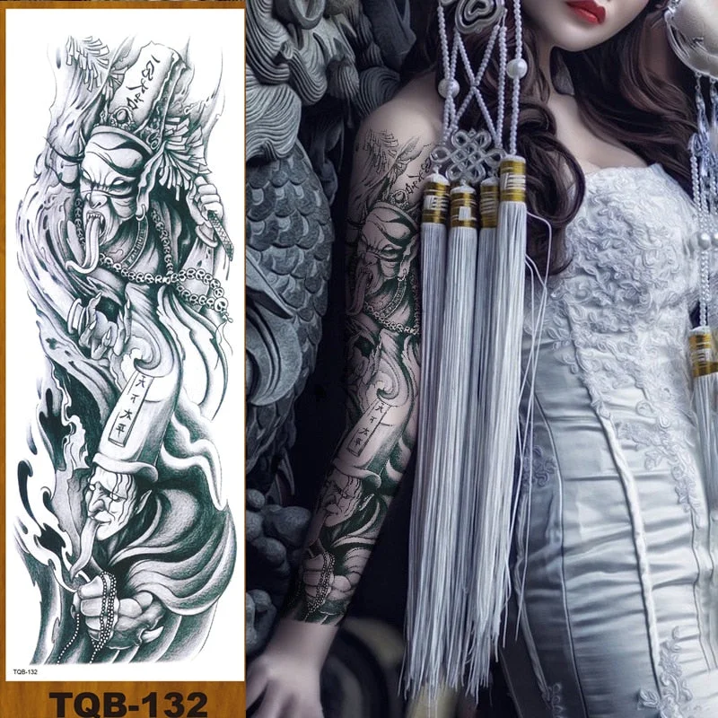 Full Flower Arm Temporary Tattoo Sticker Man Woman Body Leg Fake Tatoo Skull Night Demon Grim Reaper Good and Evil Waterproof