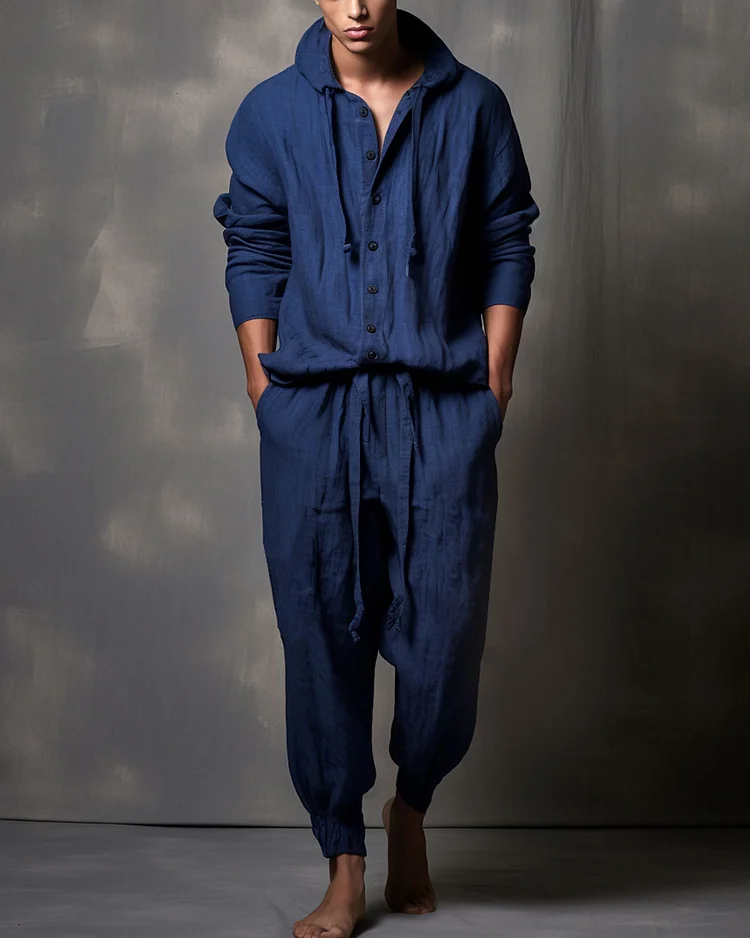 Men’s Hood Long Linen Jumpsuit