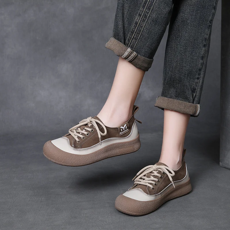 Yyvonne Layer Cow Skin Retro Thick-Soled Single Shoes Women 2025 Spring New Round Head With Soft Sole Casual Shoes