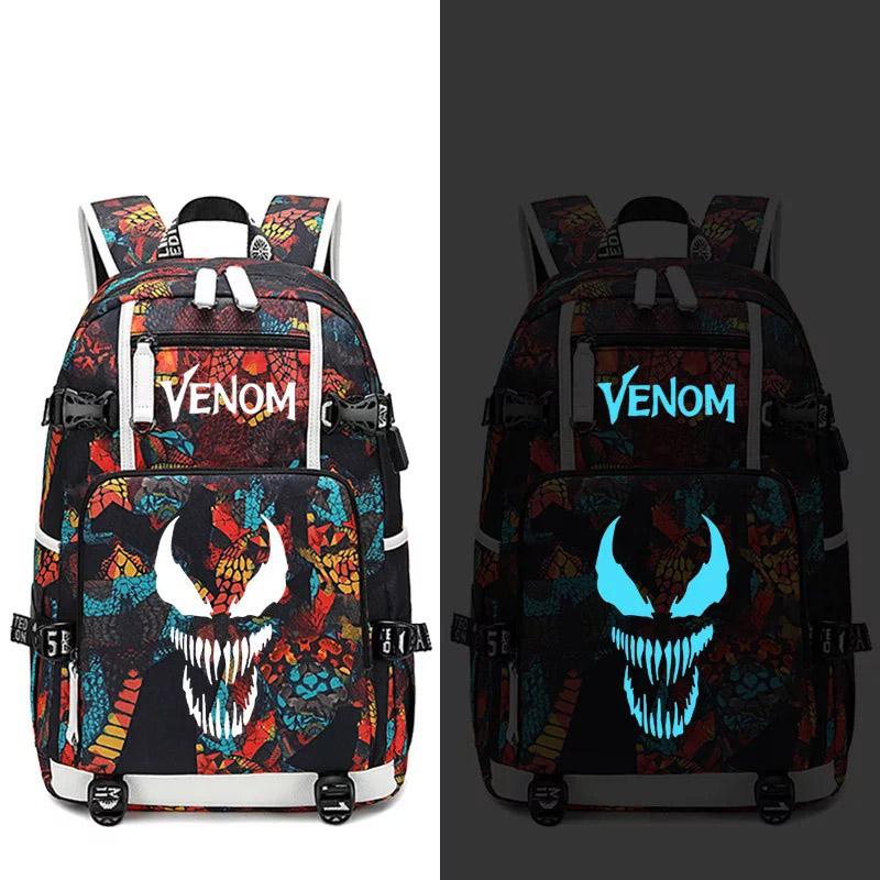 Mayoulove Venom Spider-Man #3 USB Charging Backpack School NoteBook Laptop Travel Bags Luminous-Mayoulove