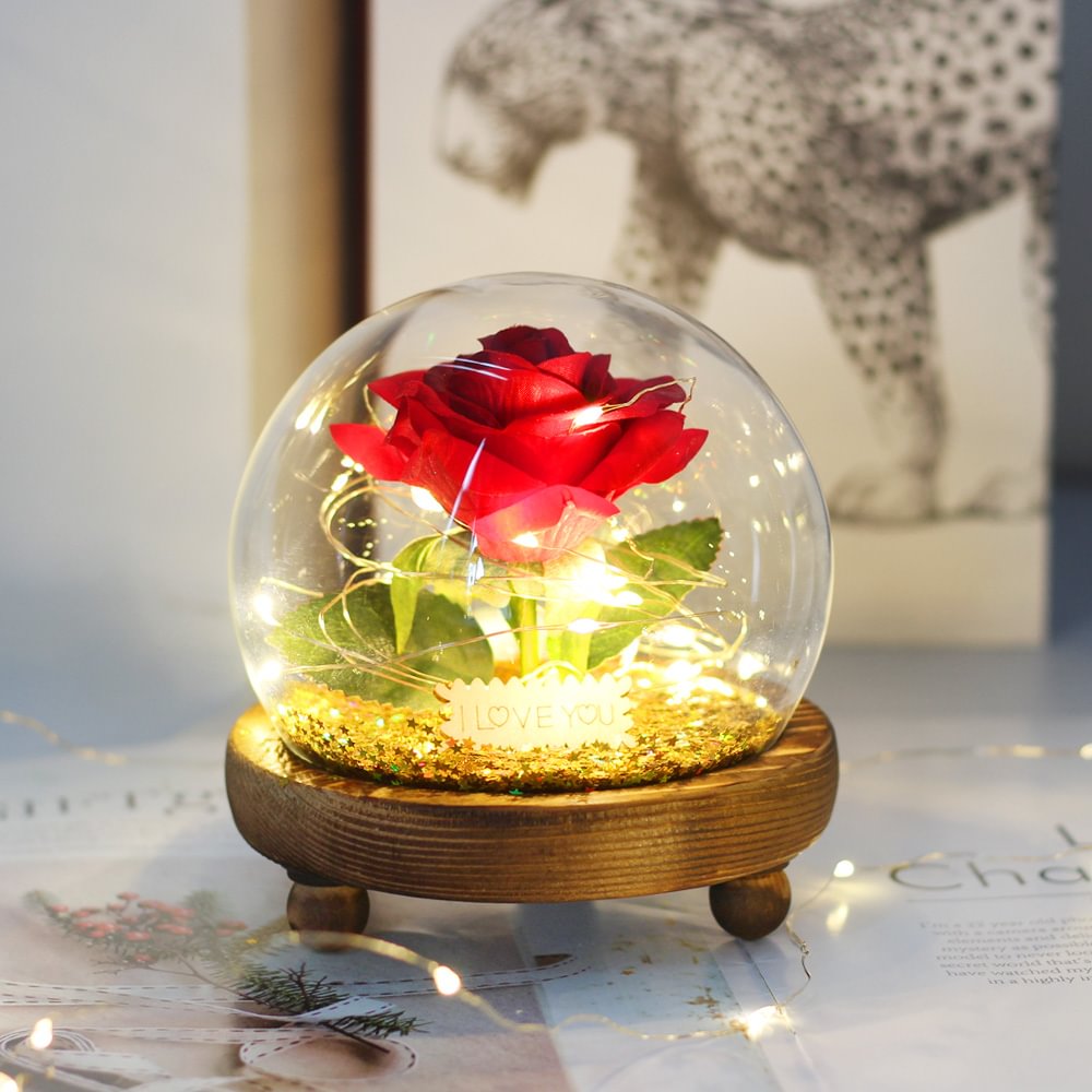 Beatea Eternal Flower Classic and Gold Foil Rose LED Lights In Dome