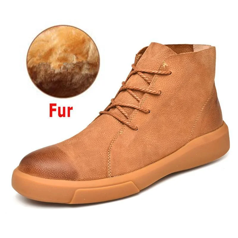 Winter Men Snow Boots Ankle Boots Man Leather Plush Warm Men Motorcycle Boots Autumn Outdoor Man Work Shoes Plus Size 37-47