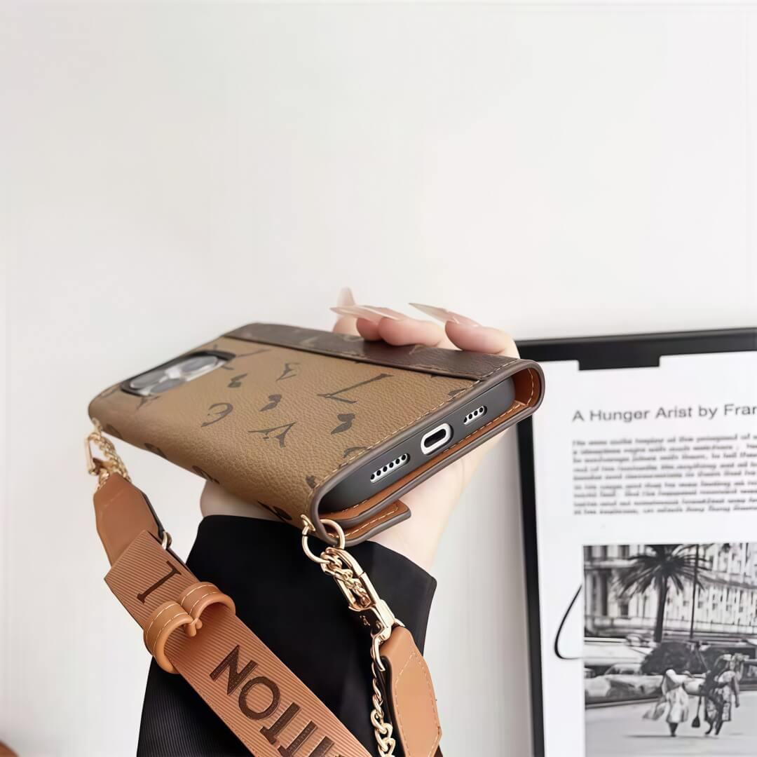LV Leather Crossbody Bag-Inspired iPhone Case with Card Holder