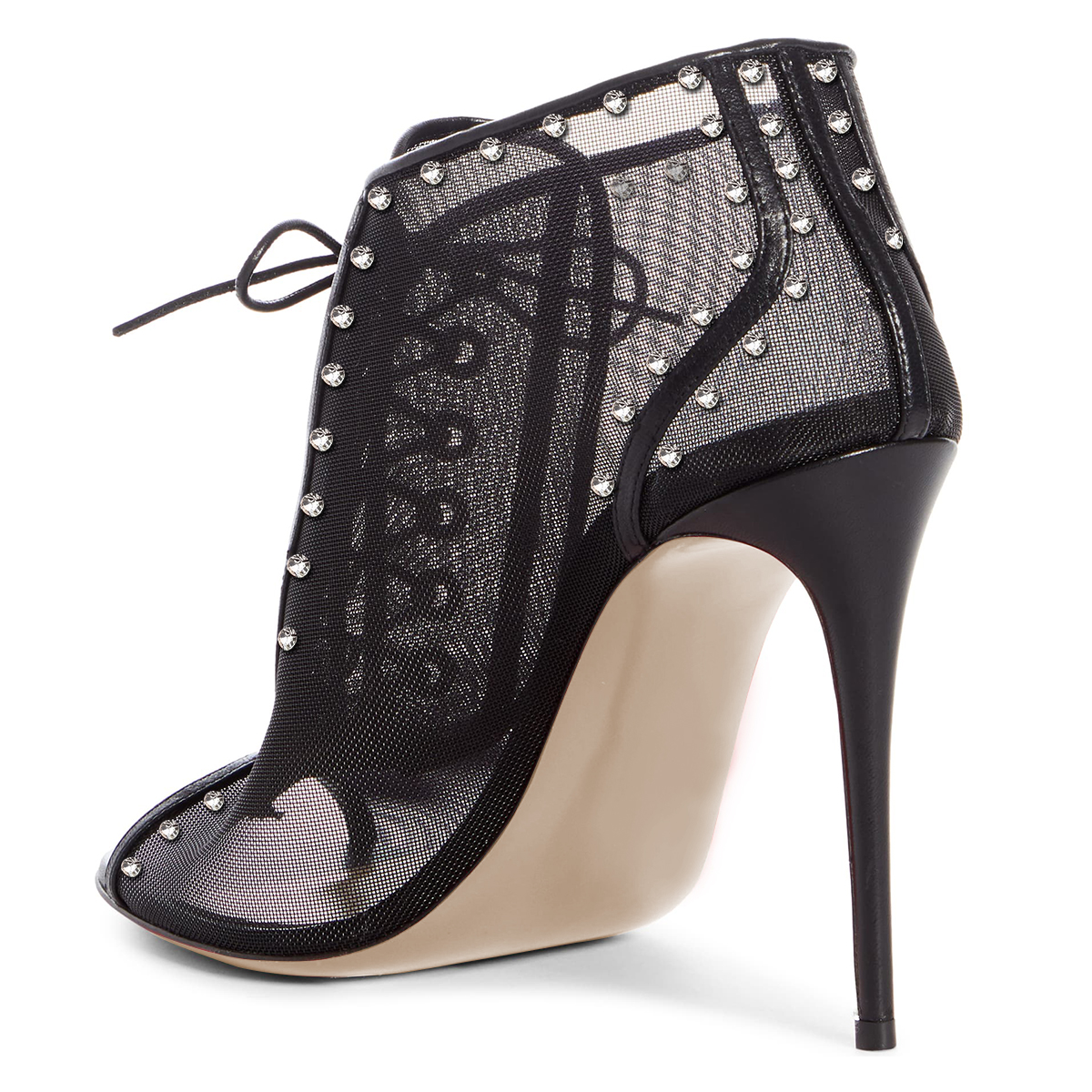 GOOSHOE Black Peep Toe Lace Up Stiletto Ankle Boots