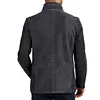 Men Vintage Stand Collar Suede Blazer Side Zip Fly Contrast Leather Webbing Medium Length Jacket Coats by Inlyline