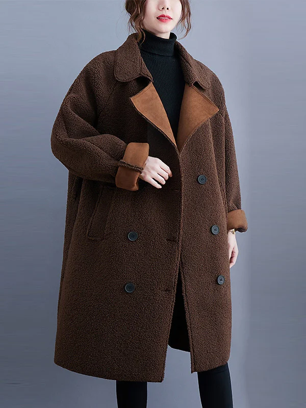 Vintage Roomy Sherpa Buttoned Notched Collar Long Sleeves Outwear