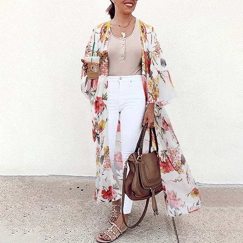 Bohemian Printed Maxi Kimono Women's Summer Blouses ZANZEA 2022 Casual Long Sleeve Cover Up Female Floral Tunic Cardigan Tops