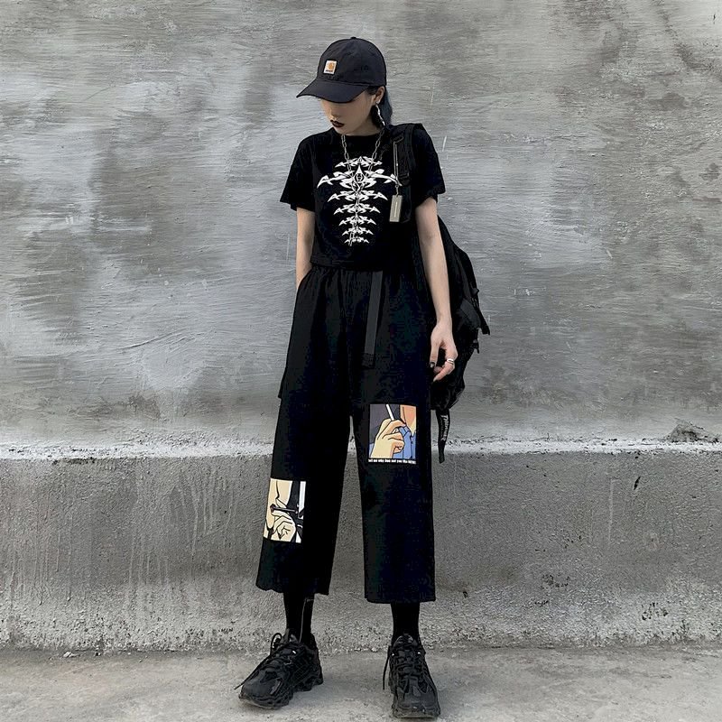 wide-leg pants men and women 2020 new summer overalls Korean Harajuku students loose high waist casual cropped straight pants