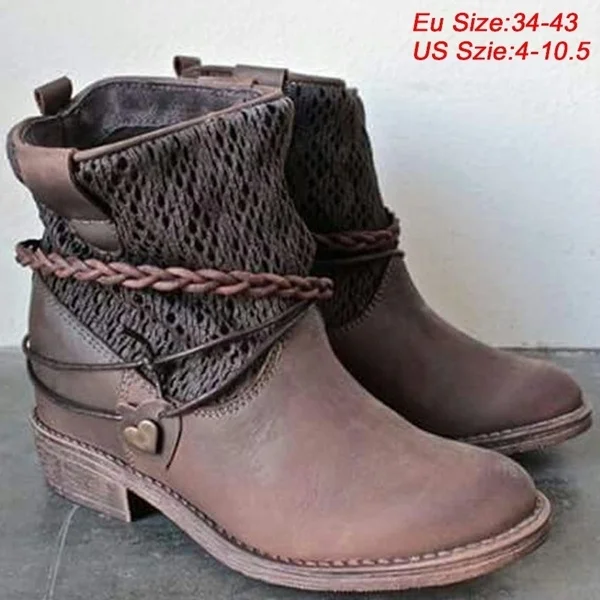 Women Fashion Leather Buckle Low Heels Ankle Booties Combat Martin Boots Plus Size 34-43