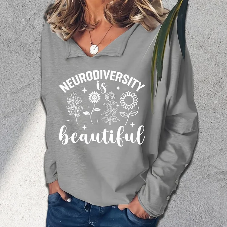 neurodiversity is beautiful V-neck loose  sweatshirt_G242-0023550