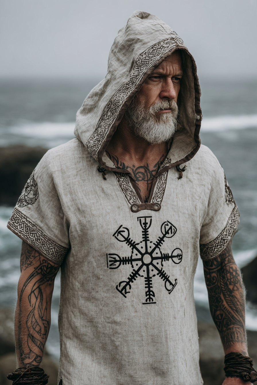 Men's Viking Inspired Rune Totem Short Sleeve Hoodie / Rvogue / Rvogue