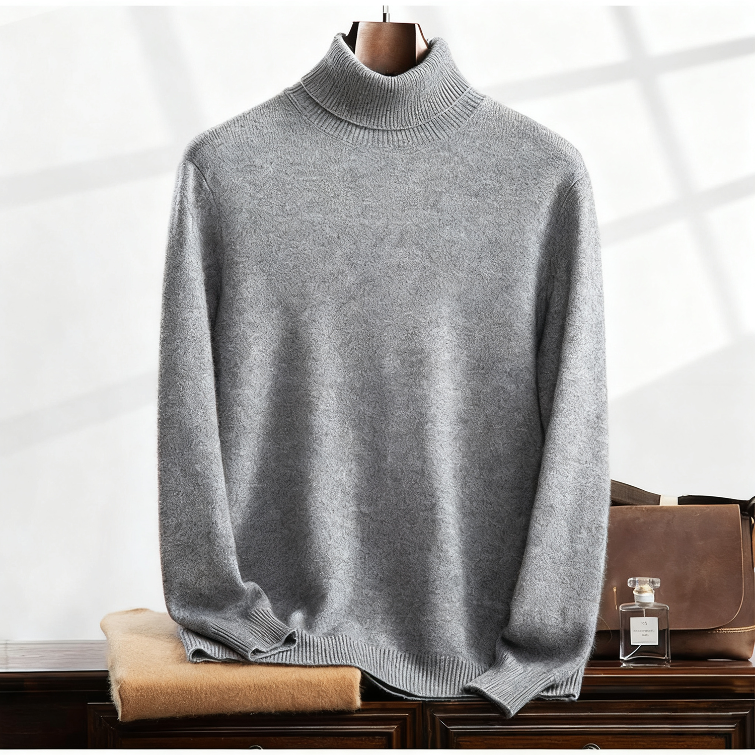Men's Heavyweight Cashmere Turtleneck Sweater | Ultra-Soft REAL SILK LIFE