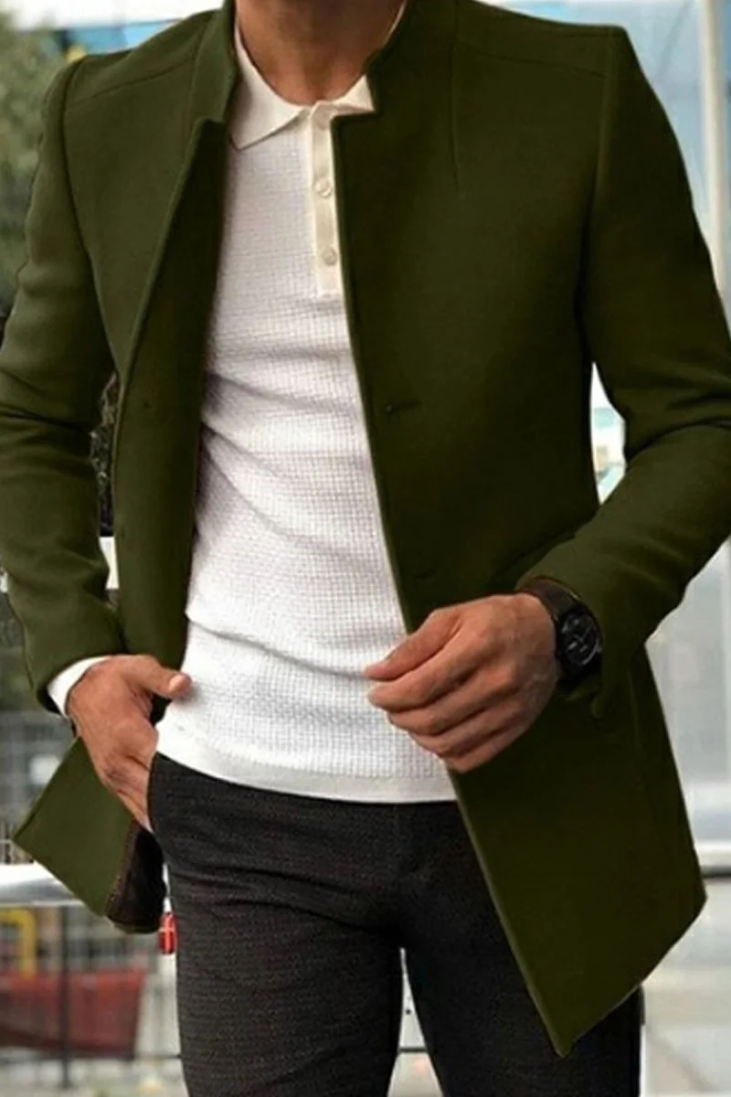 Tiboyz Men Solid Color Simple Slim Fit Blazer Coat