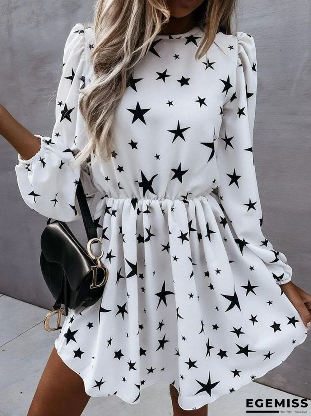 Long Sleeve Sexy Crew Neck Star Dresses White Dresses | EGEMISS