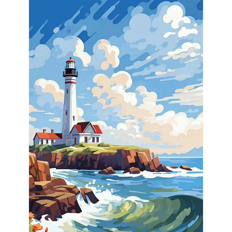 Sunny Seaside Lighthouse 30*40CM (Canvas) Full Round Drill Diamond Painting gbfke