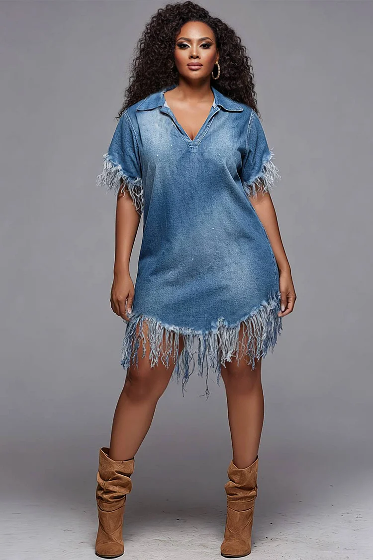 denim mini dress plus size Symphony Dress - Pearl Beaded Top Denim Plus Size Mini Dress