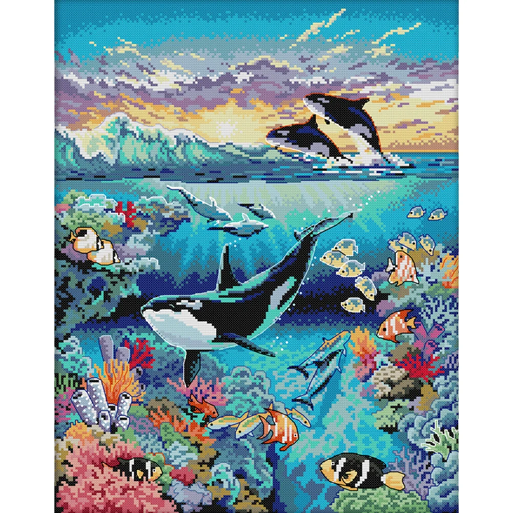 14CT Joy Sunday marcado punto de cruz submarino mundo (49 * 40cm)