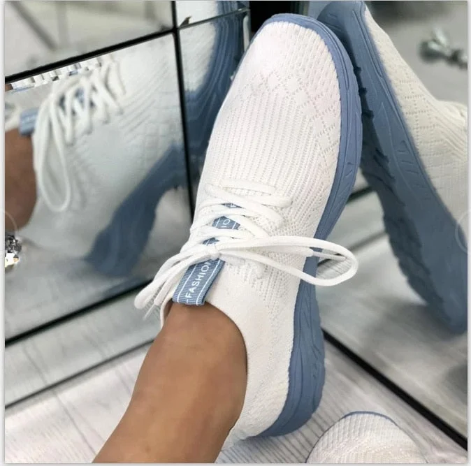 Vstacam Women Mesh Breathable Sneakers for Woman Casual Sport Sneakers Female Lace Up Vulcanized Shoes Women's Walking Flats White Black