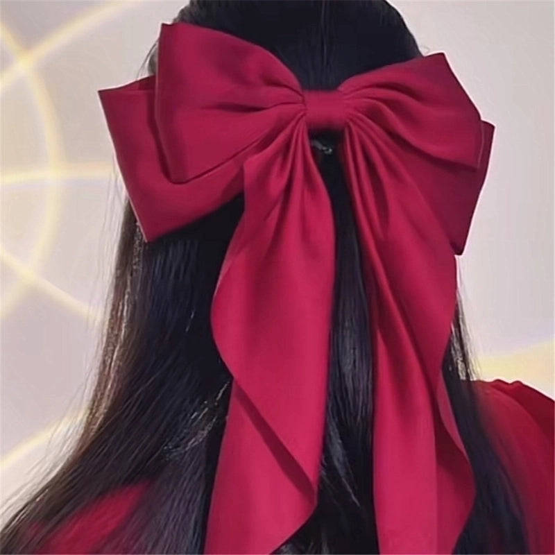 Sweet Cute Long Ribbon Double Bows Satin Hairpin