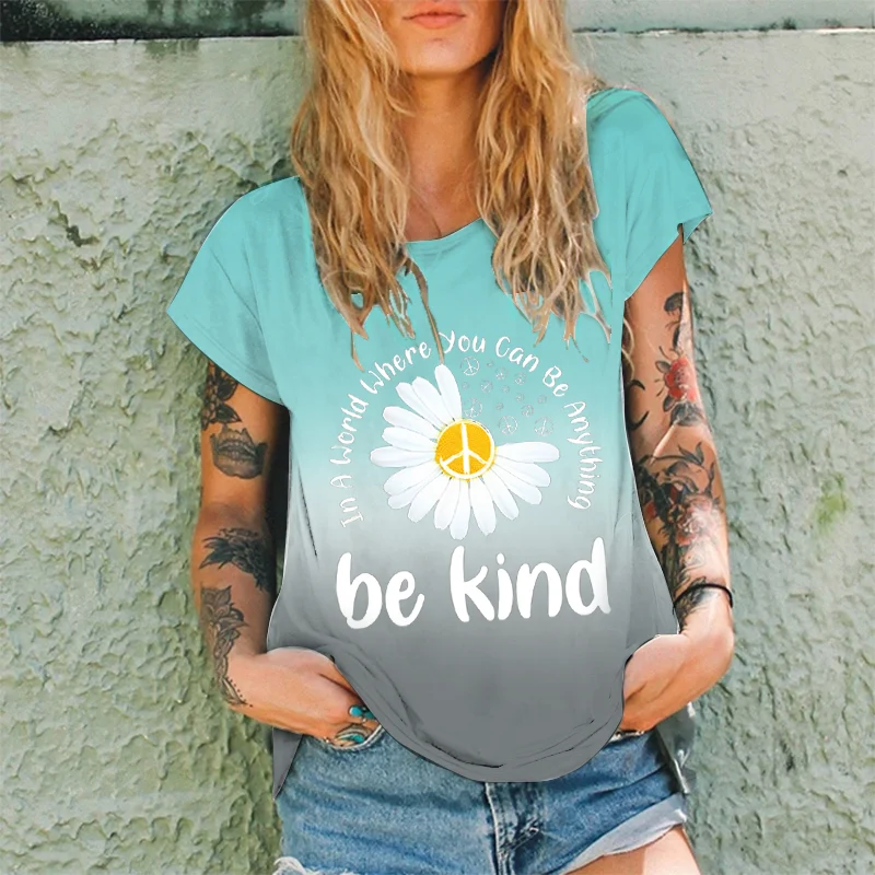 Fashion Fading Color Women Short Sleeve Daisy T-shirt
