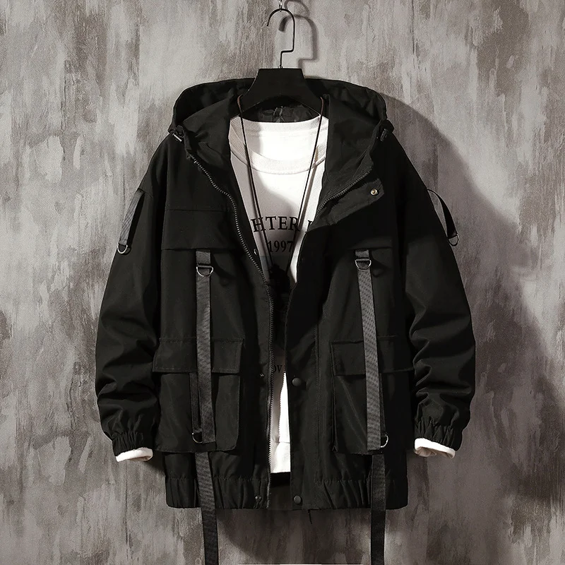Function Ribbon Multi-pocket Hooded Jacket Techwear Shop