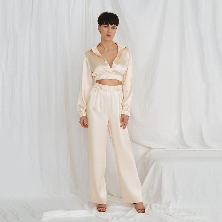 22 Momme Women's Crop Top Silk Pajamas-Chouchouhome