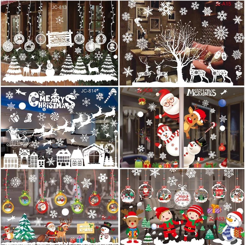 Christmas Window Glue-free Sticker Decorations Colorful Snowflake Store Decor